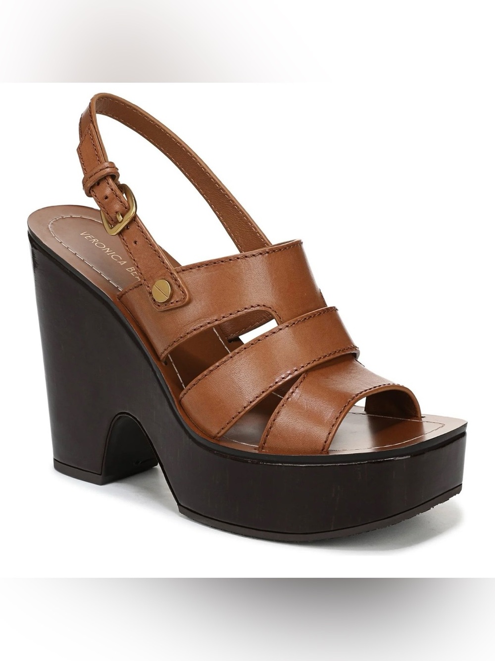 Veronica Beard Cognac Leather Platform Slingback Sandal